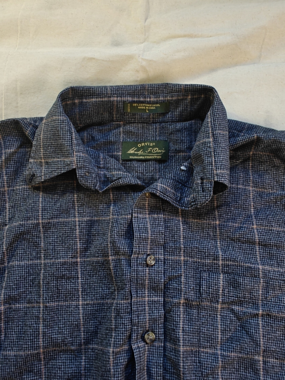 ORVIS Men's L Wool Blend Flannel Shirt Brown Black Plaid